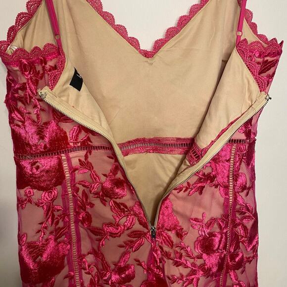 Lulus Mini Dress Hot Pink Lace Floral Bodycon Party Size Large Romantic - Picture 9 of 11